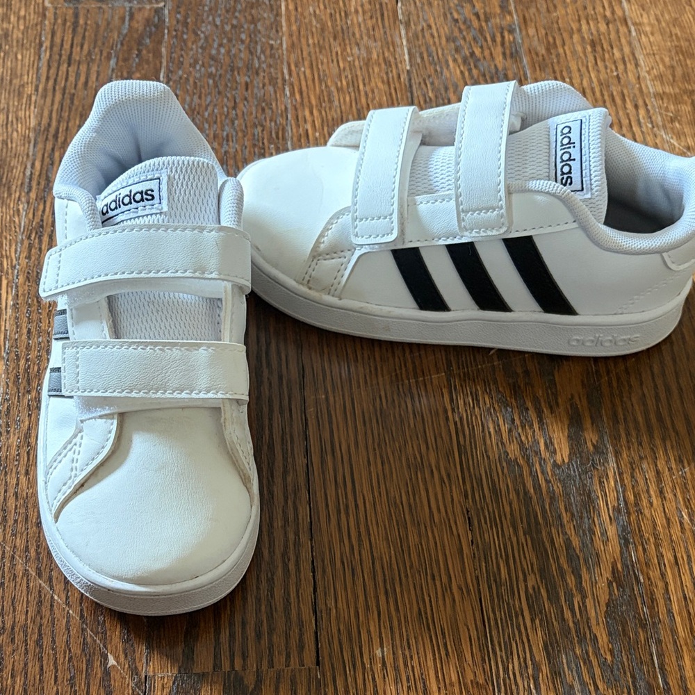 Adidas Kids White and Black Strap Sneakers